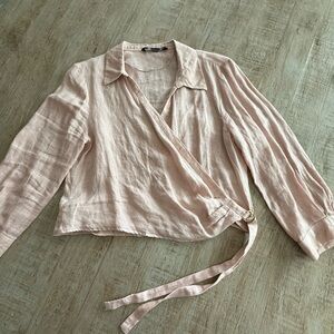 Zara Blush Pink Linen Blouse